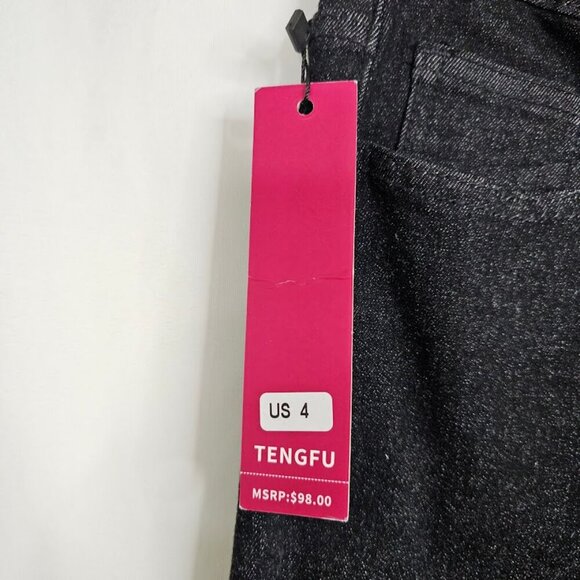 NWT Women's TENGFU Flare Leg Jeans BLACK size 4 High Rise Denim Bootcut Chic - Picture 4 of 6